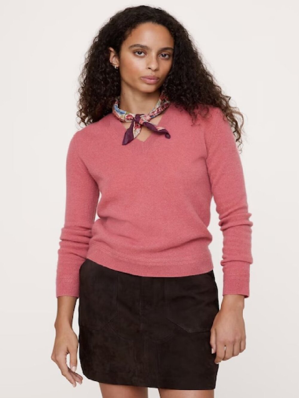 Banana Republic Lightweight Cashmere V-Neck Sweater Sz S Mauve Pink